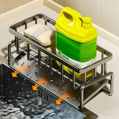Sink Caddy with Dishcloth Rack Kitchen Sink Storage Rack Organizer Countertop Rustproof Soap Dispenser Organizers