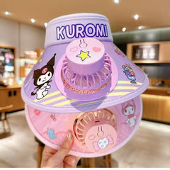 Kuromi Children's UV Hat with Fan - Mesh Top, Baby Cartoon, Unisex Summer Shade