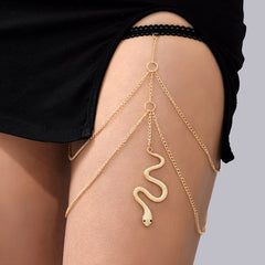 Gold multi-layer snake chain leg thigh ring sexy zinc alloy body jewelry suitable for daily and party wear