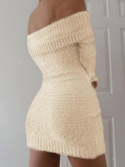 FAIRY SEASON Women's 2025 Off The Shoulder Sweater Mini Dress Long Sleeve Ribbed Bodycon Pullover Cute Short Dresses