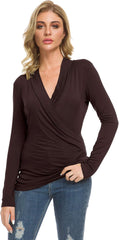 Afibi Womens Slim Fitted Deep V Neck Cross Wrap Top Long Sleeve T-Shirts