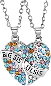 Matching Heart Sister Necklace for 2 Big Little Sister Necklaces Gifts for Women