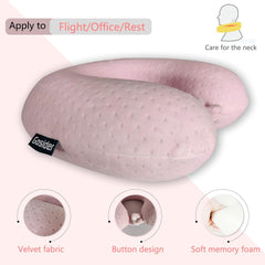 Memory Foam U-Shaped Neck Pillow—Comfortable, Head Support (Pink, For Planes/Trains/Cars)