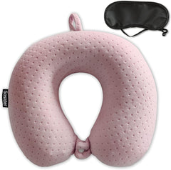 Memory Foam U-Shaped Neck Pillow—Comfortable, Head Support (Pink, For Planes/Trains/Cars)