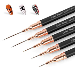 5PCS Black Color Nail Tools Metallic Nail Art Pens, Liner Brushes Set