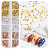 Nail Art Studs 12 Grids Gold Metal Nail Charms Decorations for Nail Art Accessories for Women Girls