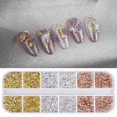 Nail Art Studs 12 Grids Gold Metal Nail Charms Decorations for Nail Art Accessories for Women Girls