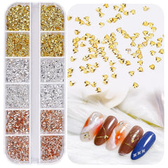 Nail Art Studs 12 Grids Gold Metal Nail Charms Decorations for Nail Art Accessories for Women Girls