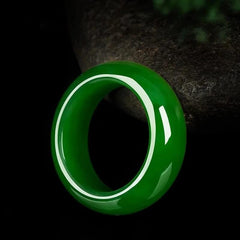 Natural Green Jade Ring for Woman Man, Good Luck Fengshui Cinnabar Jewelry