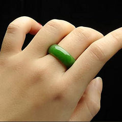 Natural Green Jade Ring for Woman Man, Good Luck Fengshui Cinnabar Jewelry