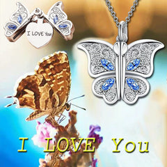 New Women's Butterfly I Love You Love Album Box Pendant Necklace Jewelry