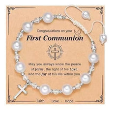 First Communion Gifts Baptism Gifts Cross Pearl Bracelet Cross Necklace for Jewelry Set for Mother