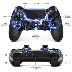 Wireless Controller for PS4, Custom Design V2 Gamepad Joystick for PS4 with Non-Slip Grip of Both Sides and 3.5mm Audio Jack! Thumb Caps Included!