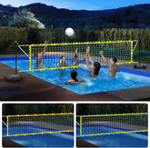 LED Pool Volleyball Net Set: Solar-Lit LED Net & Ball, Weighted Bases & Pump, 15-32ft Adjustable, Ideal for Indoor/Backyard Pools