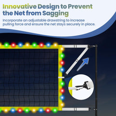 LED Pool Volleyball Net Set: Solar-Lit LED Net & Ball, Weighted Bases & Pump, 15-32ft Adjustable, Ideal for Indoor/Backyard Pools