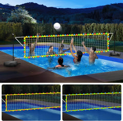LED Pool Volleyball Net Set: Solar-Lit LED Net & Ball, Weighted Bases & Pump, 15-32ft Adjustable, Ideal for Indoor/Backyard Pools