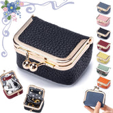 Portable Genuine Leather Mini Jewelry Box with Kiss Lock Mini Travel Ring Box for Women for Earrings/Ring/Necklace/Bracelet