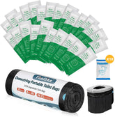 Portable Toilet Gel Set - 8-Gallon Drawstring Bags w/Absorbent Gel, Disposable Seat, Compostable Thickening Bags for Camping/Hiking