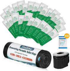 Portable Toilet Gel Set - 8-Gallon Drawstring Bags w/Absorbent Gel, Disposable Seat, Compostable Thickening Bags for Camping/Hiking