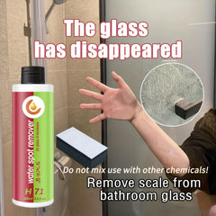 Powerful water spot remover and hard water remover for bathrooms, shower doors, ceramic tiles, and stainless steel