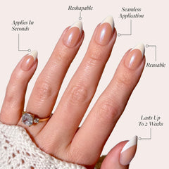 Glamnetic Short Almond Press-On Nails: French Tips, Glossy Glazed Finish - Wedding, Reusable, 15 Sizes,30 Nails w/Glue