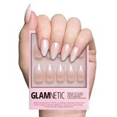 Glamnetic Short Almond Press-On Nails: French Tips, Glossy Glazed Finish - Wedding, Reusable, 15 Sizes,30 Nails w/Glue