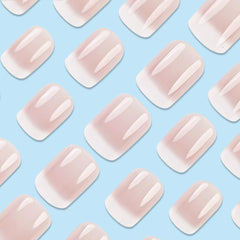 Short Square Press-on Nails—French Ombre Acrylic, Full-Cover Glossy (24-Piece with Glue)