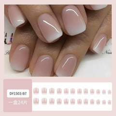 Short Square Press-on Nails—French Ombre Acrylic, Full-Cover Glossy (24-Piece with Glue)