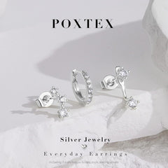 Silver Stud Earrings Set for Women, 3 Pairs Hoop Jacket Studs Earring Stack for Multiple Piercing, Hypoallergenic 925 Sterling Silver Jewelry Gifts for Mom