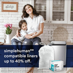 Simplehuman Code H Drawstring Trash Bags - 8-9 Gal, 200ct, Heavy-Duty & Tear-Resistant