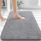 Soft Chenille Bath Rug 30x20, Quick-Dry & Non-Slip – Machine Washable Grey Bath Mat
