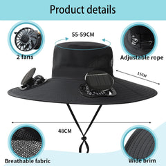 Solar-Powered Fan Hat for Men & Women | 2 Fans, USB Charging, Breathable Design - Cool & Stylish Sombrero