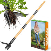 Stand-Up Heavy-Duty Weed Puller w/ Long Handle & Foot Platform - 4-Claw Steel Head, Bamboo Hand Weeder - Knee-Free Weed Removal