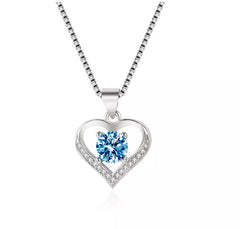 Women 925 Sterling Silver Pendant Necklace Heart Blue Purple CZ 18" chain Box