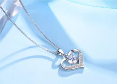 Women 925 Sterling Silver Pendant Necklace Heart Blue Purple CZ 18" chain Box
