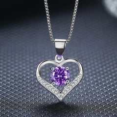 Women 925 Sterling Silver Pendant Necklace Heart Blue Purple CZ 18" chain Box