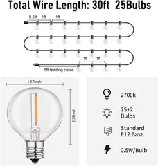 LED 30FT Outdoor String Lights Waterproof Patio Lights 27 Dimmable G40 Bulbs