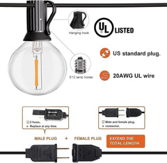 LED 30FT Outdoor String Lights Waterproof Patio Lights 27 Dimmable G40 Bulbs