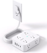 Surge Protecting Power Strip Extender, 5ft Ultra Thin Flat, 8 Outlets + 4 USB (2 USB-C), 1080J, Home/Office/Dorm Essentials.