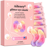 Tri-color Glitter Gel Under Eye Patches - Collagen Treatment for Dark Circles, Bags, Wrinkles (24 Pairs)
