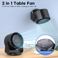 Table Fans Ultra Quiet Wall-Mounted Desk Fan Digital Display Rechargeable USB Fan