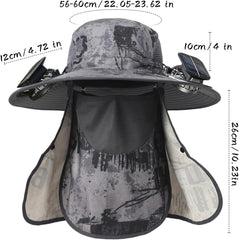 Wide Brim Sun Hat with Solar Fan - Outdoor Solar Fan Hat for Fishing, Hiking, Camping