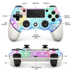 Wireless Controller for PS4, White Crack Custom Design with RGB Light,1000mAh Battery and 3.5mm Audio Jack