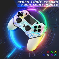 Wireless Controller for PS4, White Crack Custom Design with RGB Light,1000mAh Battery and 3.5mm Audio Jack