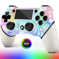 Wireless Controller for PS4, White Crack Custom Design with RGB Light,1000mAh Battery and 3.5mm Audio Jack