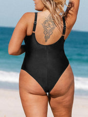Women Plus Size One Piece Swimsuit V Neck Mesh Sheer Tummy Control Bathing Suit with Adjustable Wide Straps