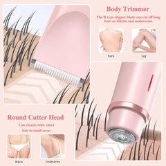 Women's Bikini Trimmer - Painless Silk Razor, Dual-Head Hair Trimmer IPX7 Waterproof & Easy Cleaning for Legs & Underarm
