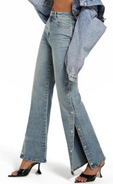 Womens Jeans Hig Waisted Straight Leg Loose Stretchy Tummy Control Trendy Side Slit Jeans for Women 2024