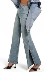 Womens Jeans Hig Waisted Straight Leg Loose Stretchy Tummy Control Trendy Side Slit Jeans for Women 2024