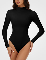 YOGINGO Women's Long Sleeve Mock Turtle Neck Bodysuits Tops Going Out Body Suits for Women Fashion Basic Leotards Jumpsuit
